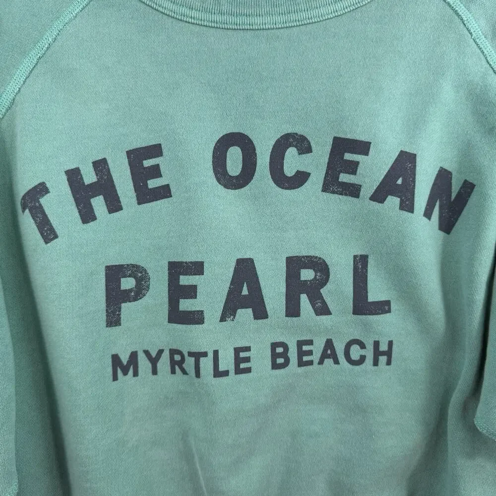 J.Crew L Large Sweatshirt Ocean Pearl Myrtle Beach Green Crop Pullover Cotton‎